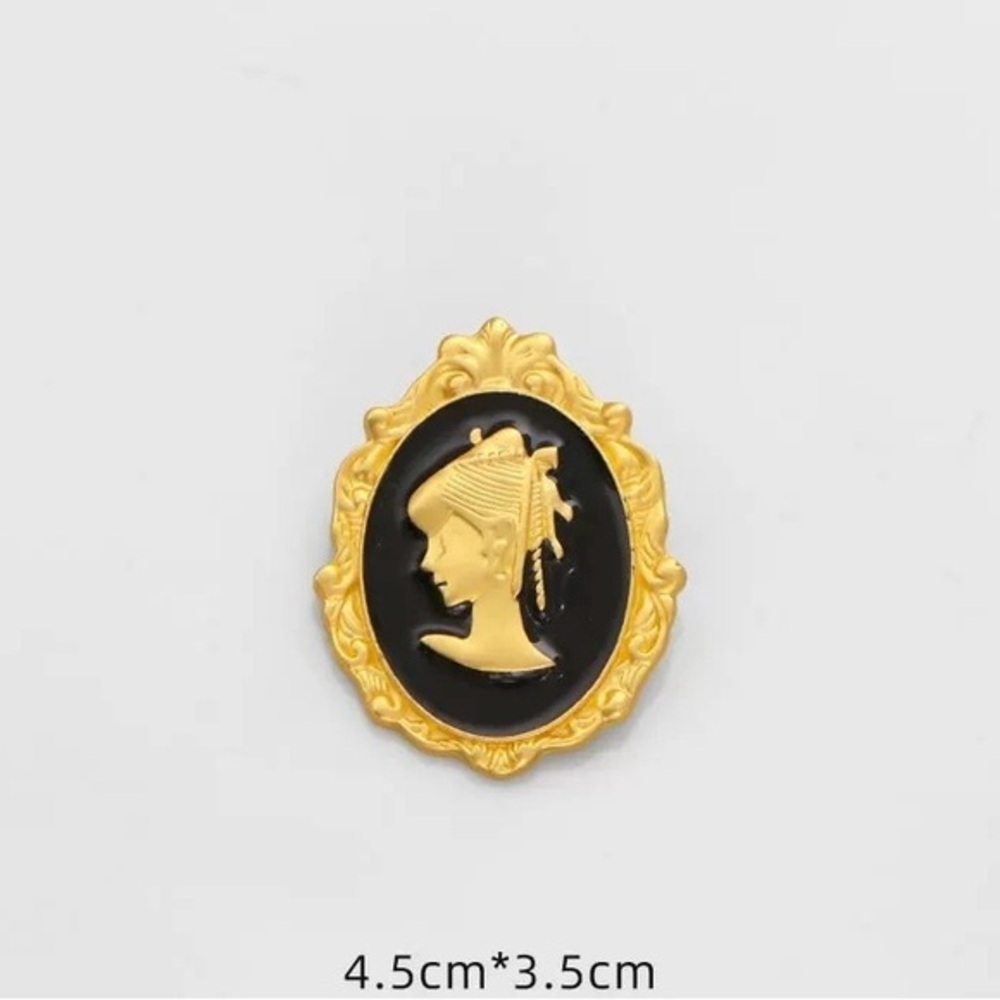 Gold Cameo Brooch Vintage Style - Elegant Black Silhouette Pin 4.5cm x 3.5cm New